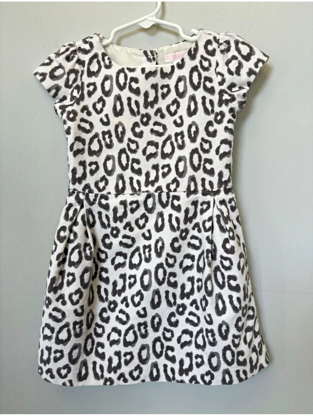 Janie & Jack Girls Fit & Flare Animal Print Dress Size 4 White/Gray Button Back